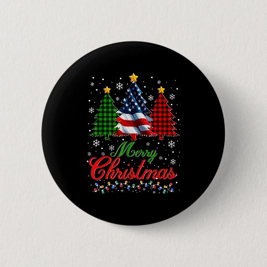 Merry Christmas Tree Plaid Us Flag Snowflake Xmas Button (Vorderseite)