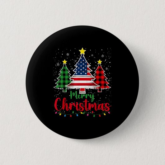 Merry Christmas Tree Plaid Us Flag Snowflake Xmas Button (Vorderseite)