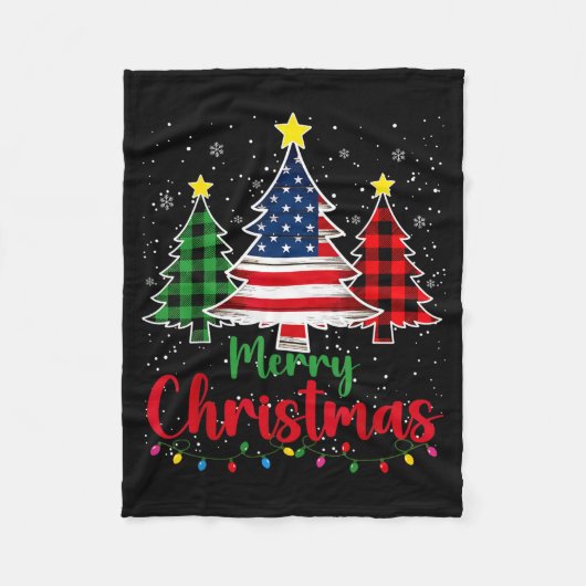 Merry Christmas Tree Plaid Us Flag Snowflake Xmas  Fleecedecke (Vorderseite)