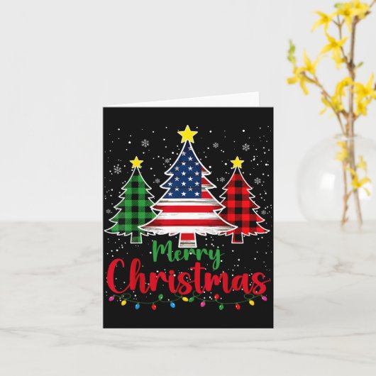 Merry Christmas Tree Plaid Us Flag Snowflake Xmas Karte (Gelbe Blume)