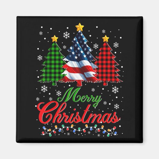 Merry Christmas Tree Plaid Us Flag Snowflake Xmas  Magnet (Vorne)
