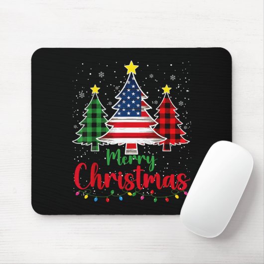 Merry Christmas Tree Plaid Us Flag Snowflake Xmas Mousepad (Mit Mouse)