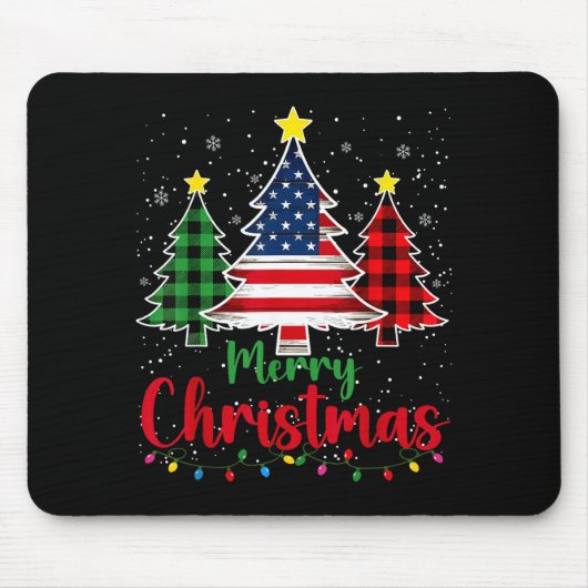 Merry Christmas Tree Plaid Us Flag Snowflake Xmas Mousepad (Vorne)