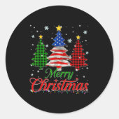 Merry Christmas Tree Plaid Us Flag Snowflake Xmas Runder Aufkleber (Vorderseite)