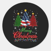 Merry Christmas Tree Plaid Us Flag Snowflake Xmas  Runder Aufkleber (Vorderseite)