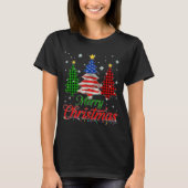 Merry Christmas Tree Plaid Us Flag Snowflake Xmas T-Shirt (Vorderseite)