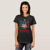 Merry Christmas Tree Plaid Us Flag Snowflake Xmas T-Shirt (Vorne ganz)