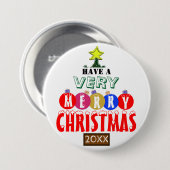 Merry Christmas Tree Red Blue Gold Ornaments Button (Vorne & Hinten)