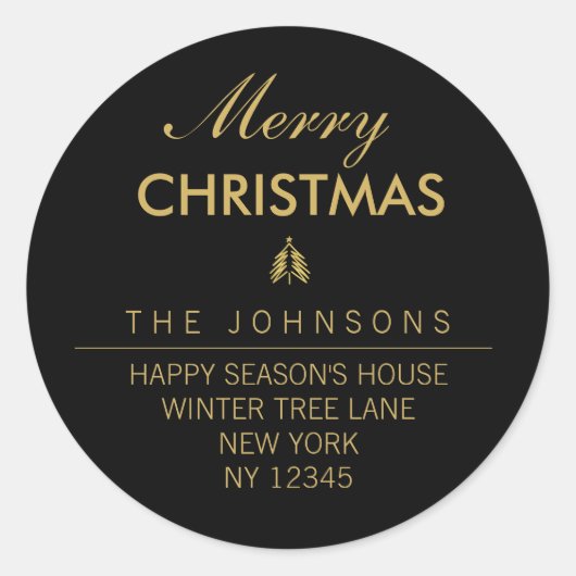 Merry Christmas Tree Rücksendeadresse Label - Schw Runder Aufkleber (Vorderseite)