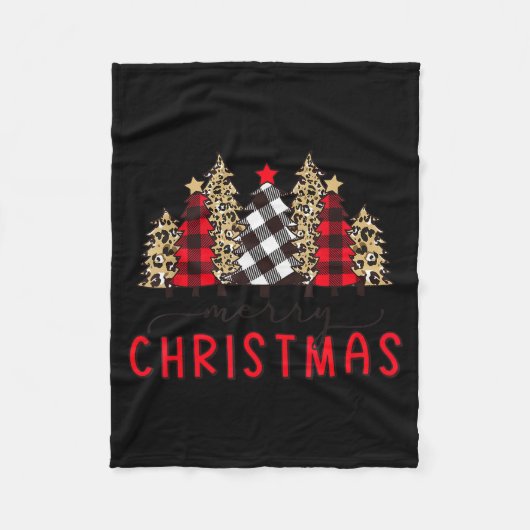 Merry Christmas Tree Shirts Funny Leopard Plaid Pr Fleecedecke (Vorderseite)