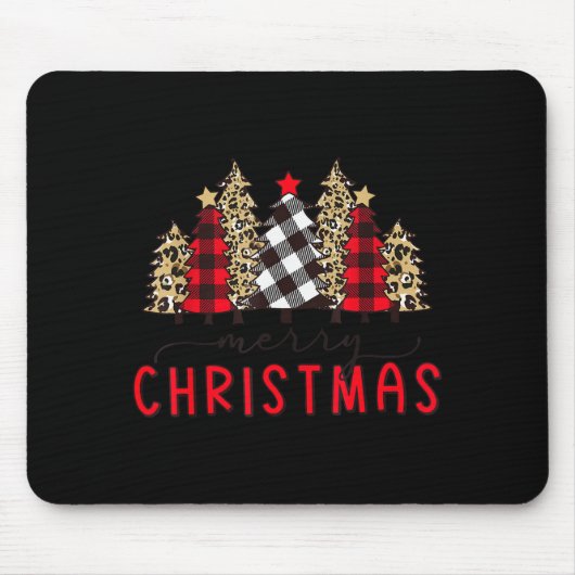 Merry Christmas Tree Shirts Funny Leopard Plaid Pr Mousepad (Vorne)