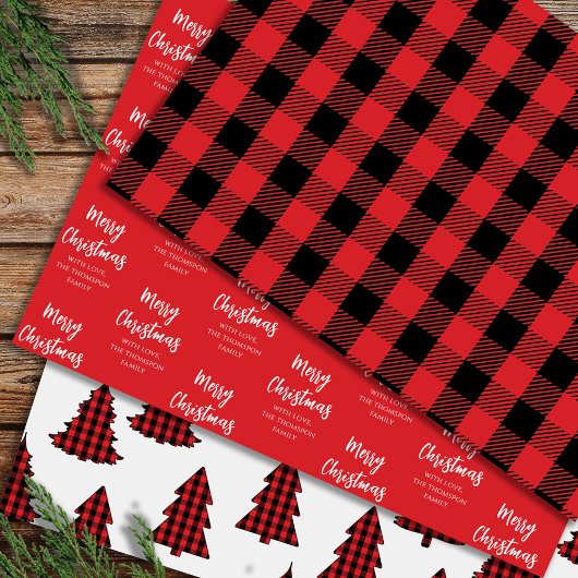 Merry Christmas Tree Simple Buffalo Check Pattern Geschenkpapier Set