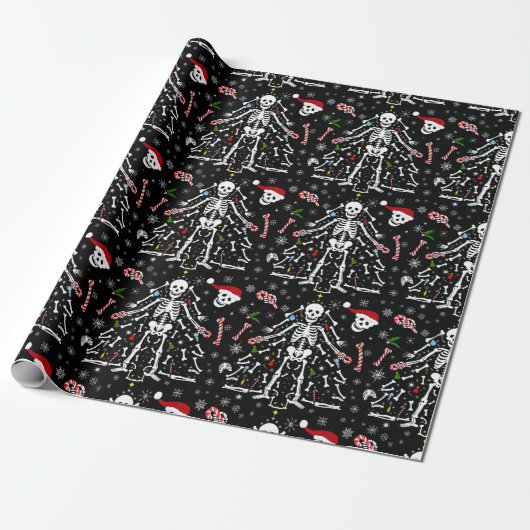 Merry Christmas Tree Skeleton Pattern Geschenkpapier (Ungerollt)