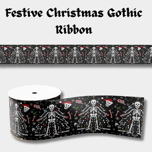 Merry Christmas Tree Skeleton Pattern Ripsband