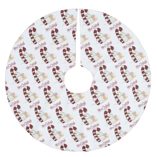 Merry Christmas Tree Skirt Snowman Candy Cane Polyester Weihnachtsbaumdecke (Vorderseite)