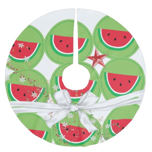 Merry Christmas Tree Skirt Watermelon Bow Polyester Weihnachtsbaumdecke (Vorderseite)