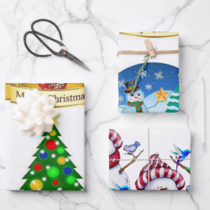 Merry Christmas Tree Snowman  Geschenkpapier Set
