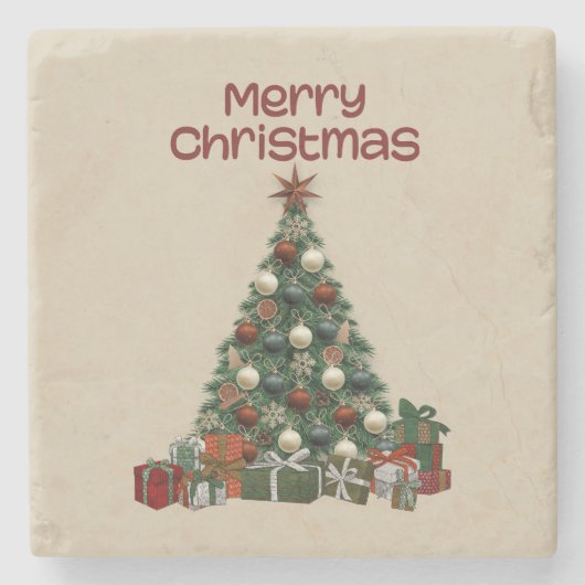 Merry Christmas Tree Stone Coaster Steinuntersetzer (Vorderseite)