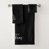 Merry Christmas Tree Towel Set Minimalist Black (Insitu)
