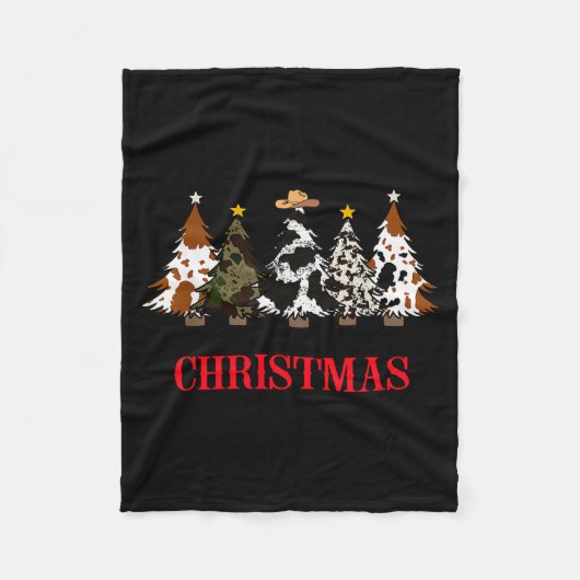 Merry Christmas Tree Western Cowhide Xmas Cowboy F Fleecedecke (Vorderseite)