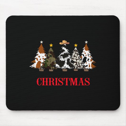 Merry Christmas Tree Western Cowhide Xmas Cowboy F Mousepad (Vorne)