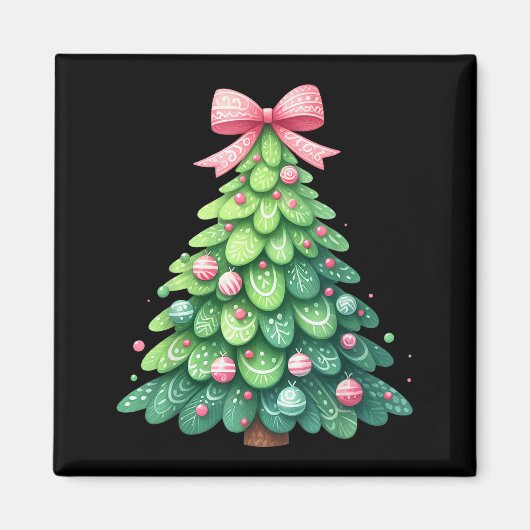 Merry Christmas Tree With Coquette Bow Xmas Holida Magnet (Vorne)