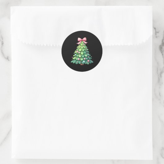 Merry Christmas Tree With Coquette Bow Xmas Holida Runder Aufkleber (Tasche)
