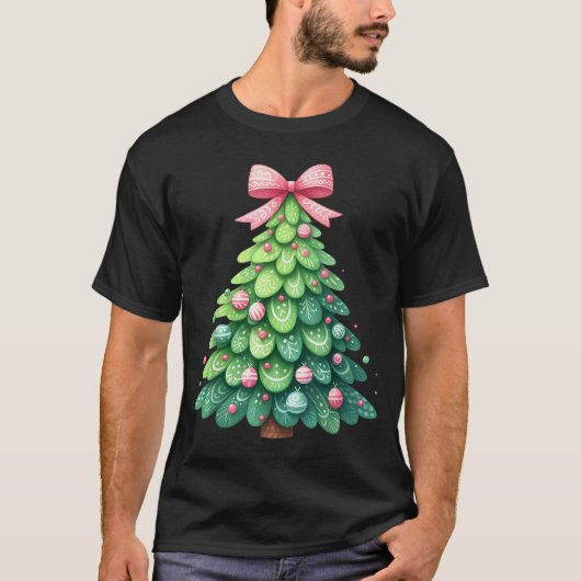 Merry Christmas Tree With Coquette Bow Xmas Holida T-Shirt (Vorderseite)