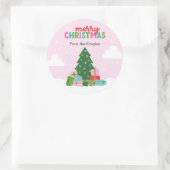 Merry Christmas Tree with Gifts in Pastel Pink Runder Aufkleber (Tasche)