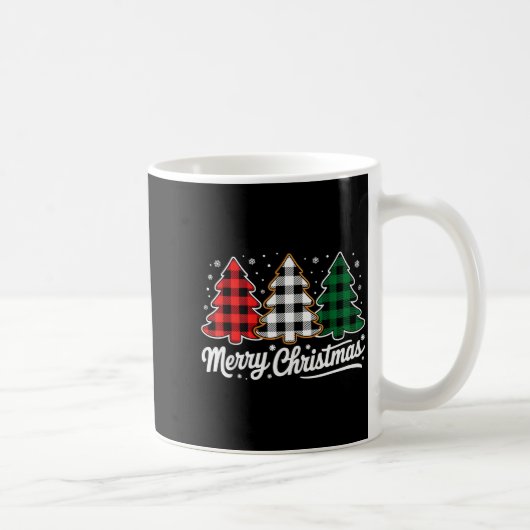 Merry Christmas Tree Xmas Buffalo Plaid Red White Kaffeetasse (Rechts)