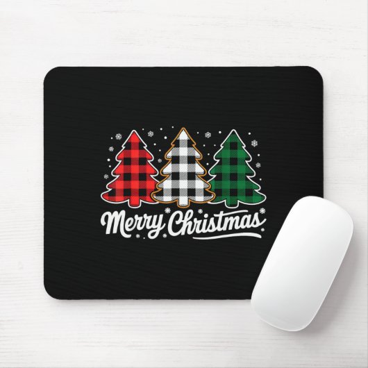 Merry Christmas Tree Xmas Buffalo Plaid Red White Mousepad (Mit Mouse)