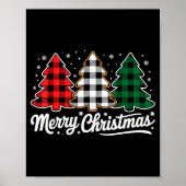 Merry Christmas Tree Xmas Buffalo Plaid Red White Poster (Vorne)