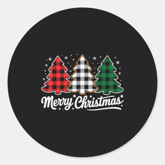 Merry Christmas Tree Xmas Buffalo Plaid Red White Runder Aufkleber (Vorderseite)