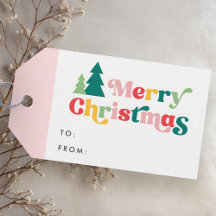 Merry Christmas trees colorful retro font to from