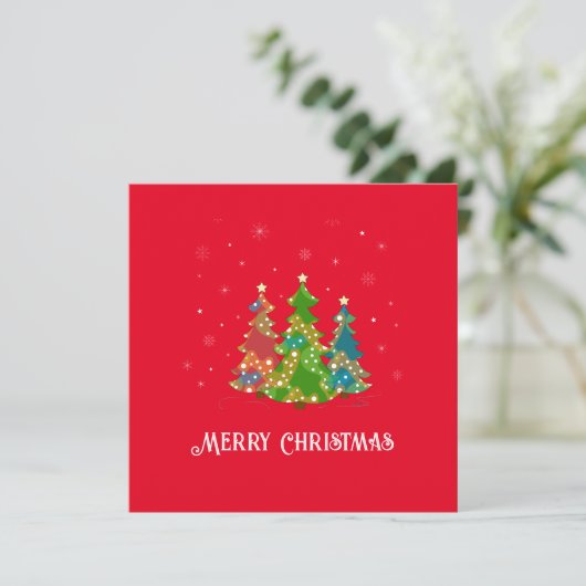 Merry Christmas Trees Snowflakes Modern Red (Stehend Vorderseite)