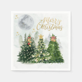 Merry Christmas Trees Watercolor Paper Napkins Serviette