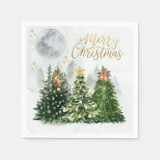 Merry Christmas Trees Watercolor Paper Napkins Serviette (Vorderseite)