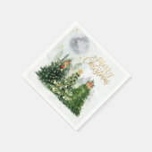 Merry Christmas Trees Watercolor Paper Napkins Serviette (Ecke)