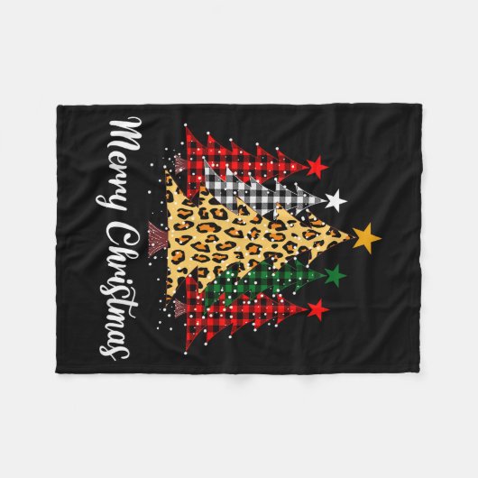 Merry Christmas Trees With Buffalo Plaid & Leo Fleecedecke (Vorderseite (Horizontal))