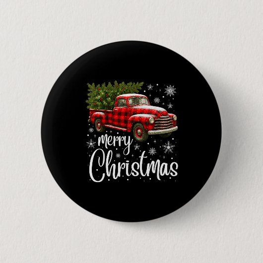 Merry Christmas Truck Buffalo Plaid Xmas Tree Men  Button (Vorderseite)