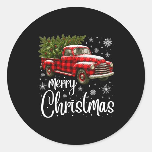 Merry Christmas Truck Buffalo Plaid Xmas Tree Men Runder Aufkleber (Vorderseite)