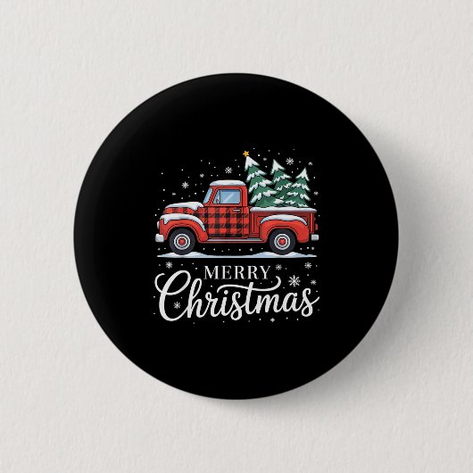 Merry Christmas Truck Xmas Red Plaid Family Christ Button (Vorderseite)
