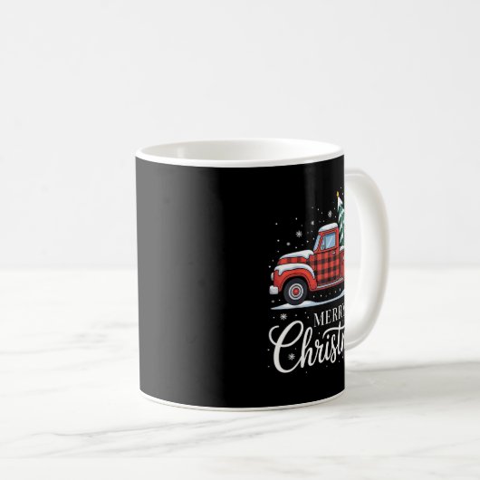 Merry Christmas Truck Xmas Red Plaid Family Christ Kaffeetasse (VorderseiteRechts)