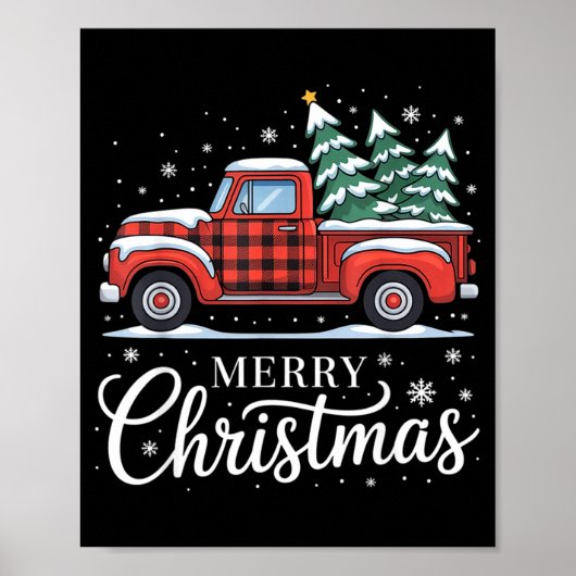 Merry Christmas Truck Xmas Red Plaid Family Christ Poster (Vorne)