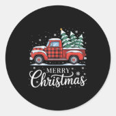 Merry Christmas Truck Xmas Red Plaid Family Christ Runder Aufkleber (Vorderseite)