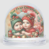 Merry Christmas Two Babies Family Photo Red Green Schneekugeln (Rückseite)