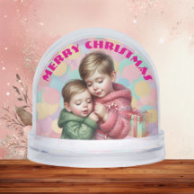 Merry Christmas Two Brothers Family Photo Pastel 