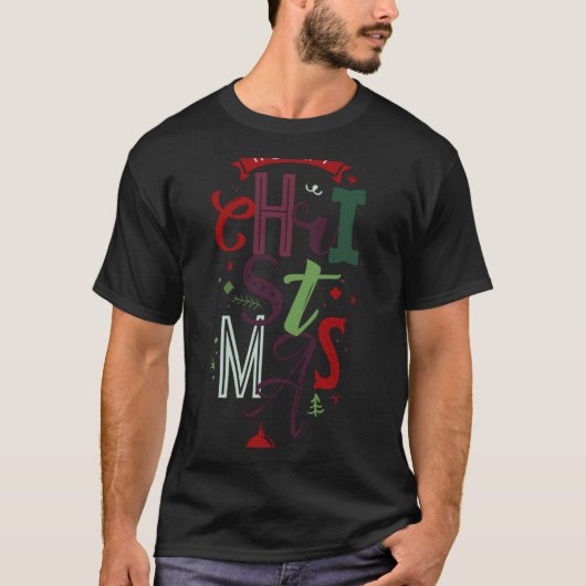 Merry Christmas Tygraphy Lettering Colorful T Shir T-Shirt (Vorderseite)