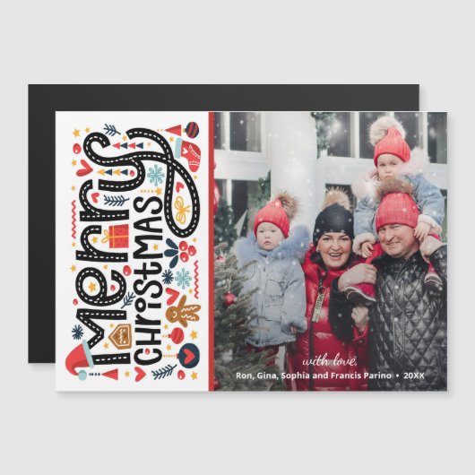 MERRY CHRISTMAS Typografie Magnetfotokarten Magnetkarte (Vorne/Hinten)