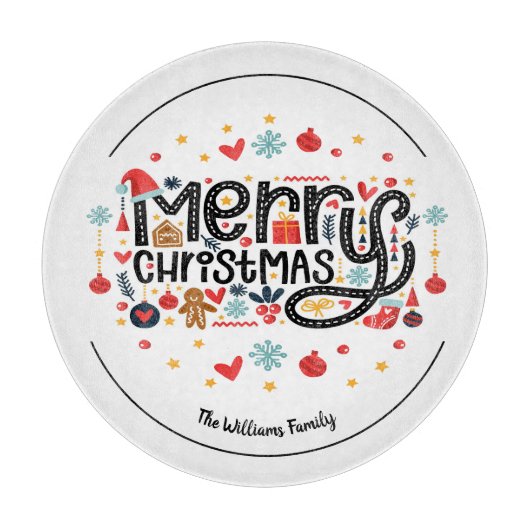 MERRY CHRISTMAS Typografie Schneidebrett (Vorderseite)